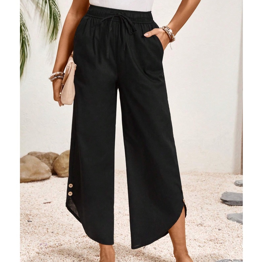 Plus Black Cotton Stretchy Waist Cropped Trousers Pants